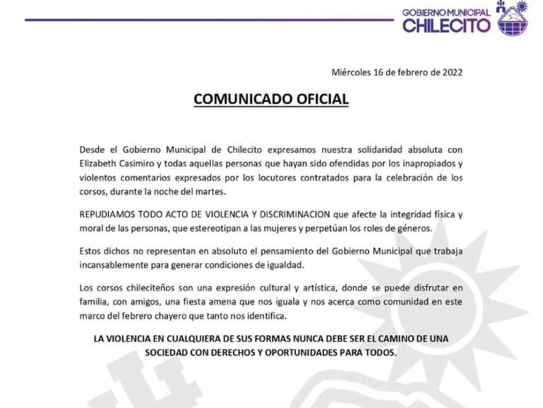 El comunicado del municipio (gentileza Municipio de Chilecito)