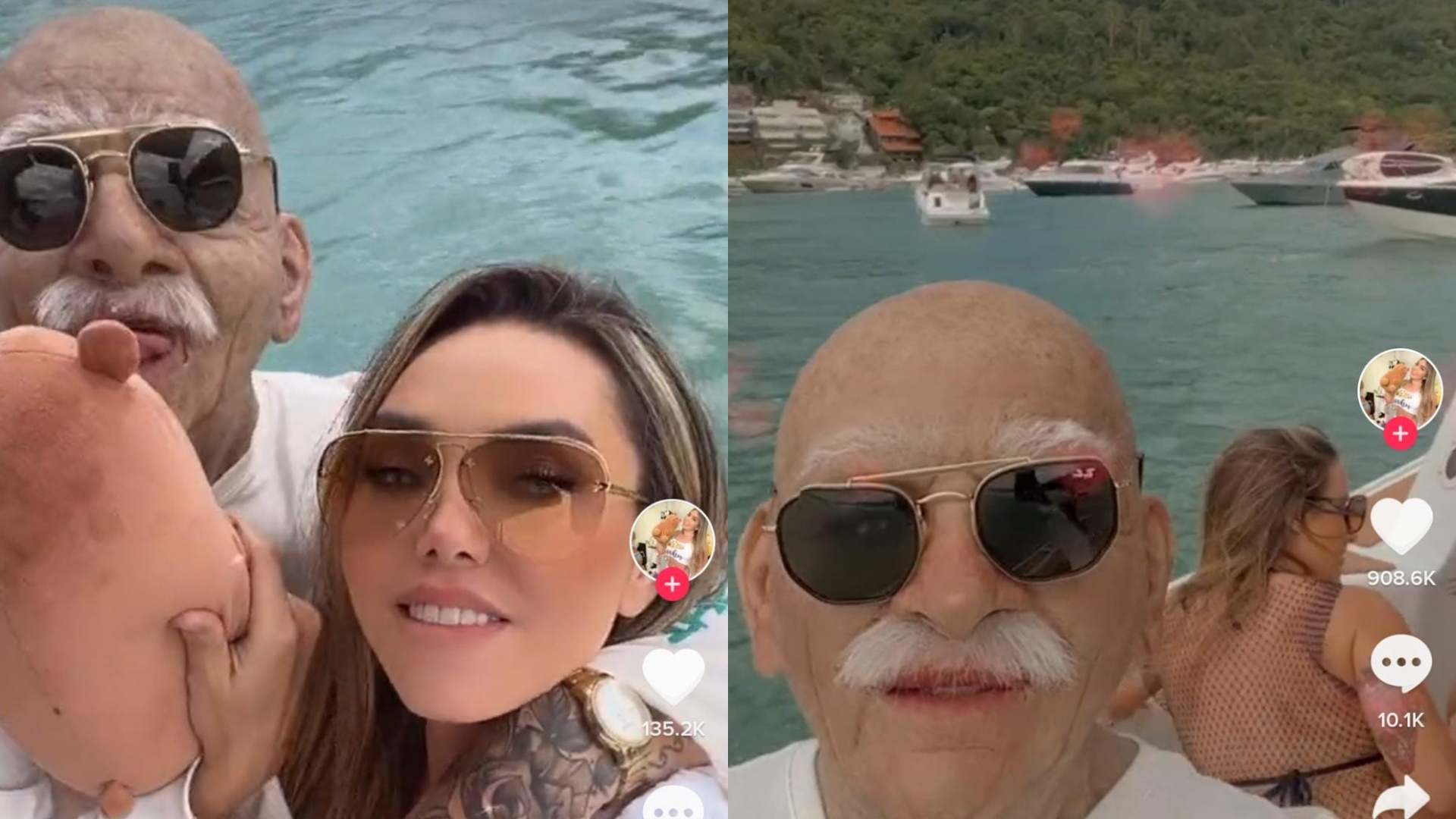 Un abuelo se volvió viral en TikTok por aparecer en un barco junto a mujeres bailando a su alrededor.