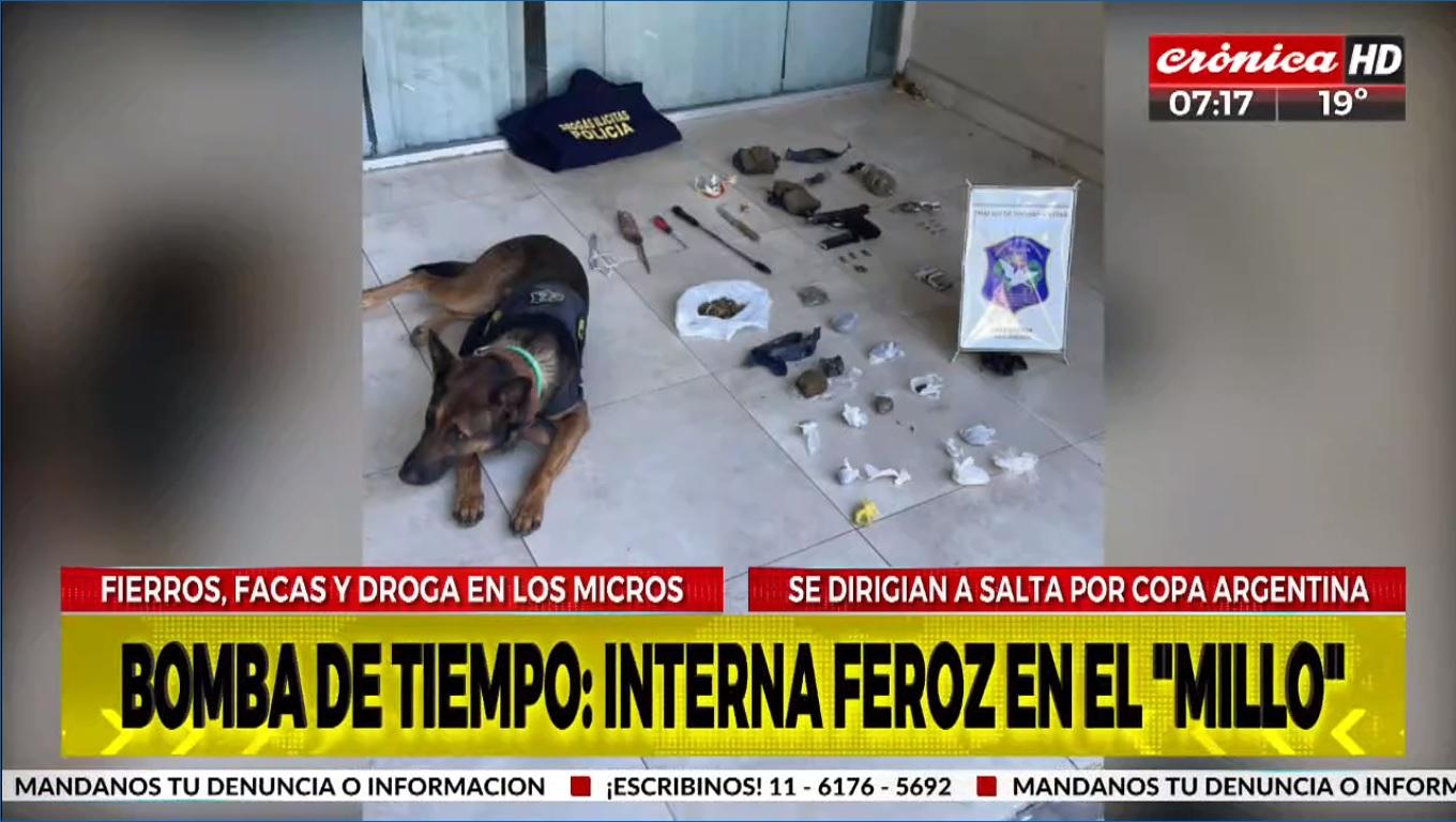 Son 13 los detenidos en un operativo que encontró drogas y armas de tres colectivos con barras de River Plate, con destino a Salta (Crónica HD).