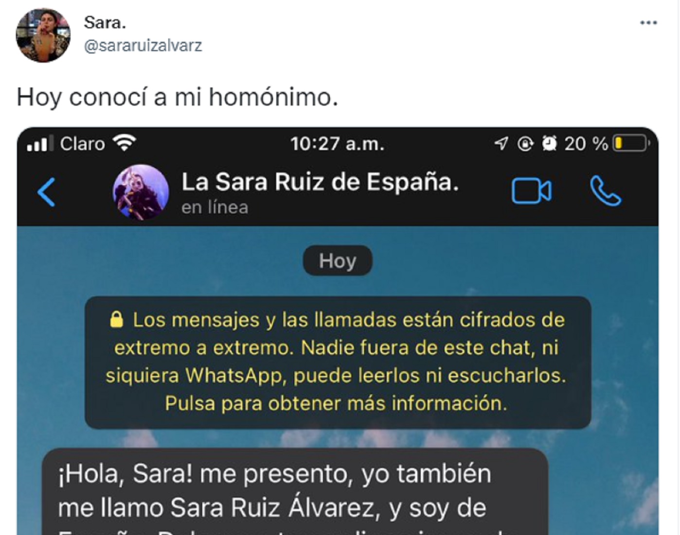 Le escribió una chica que se llama igual que ella y le confesó todo lo que estuvo haciendo en los últimos meses (Twitter).