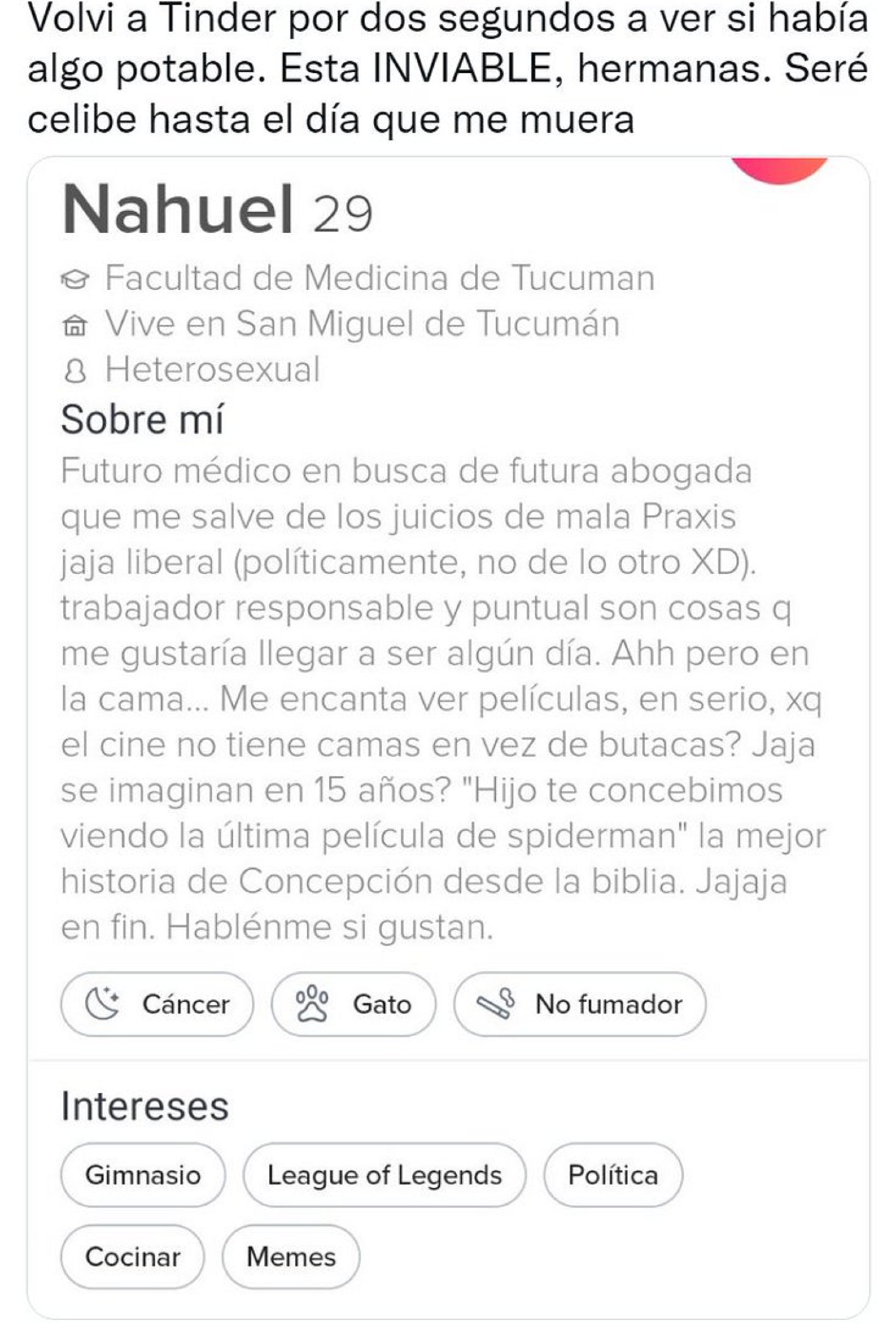 El perfil viral de   <a href='https://www.cronica.com.ar/tags/Tinder'>Tinder</a>.