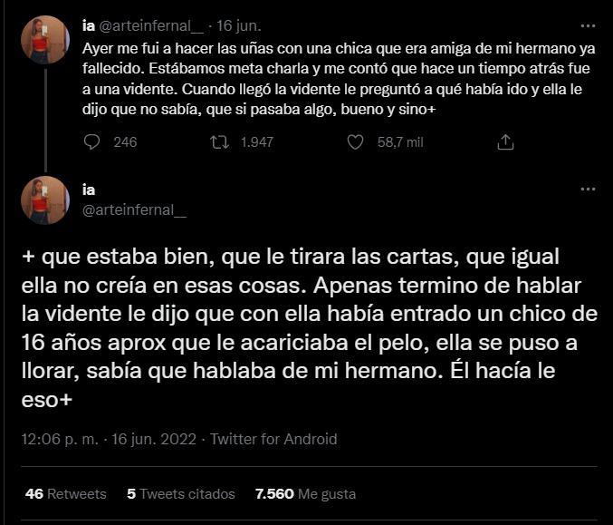 Su hermano fallecido se comunicó a través de una vidente.