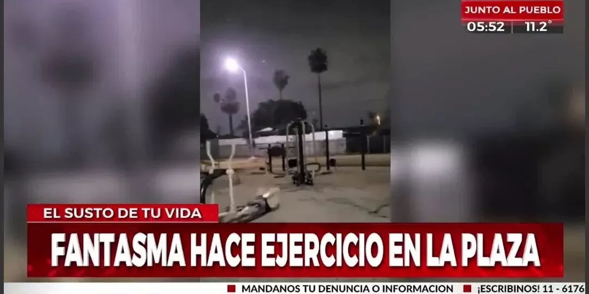 Un “fantasma fit” se ejercita de noche en una plaza.