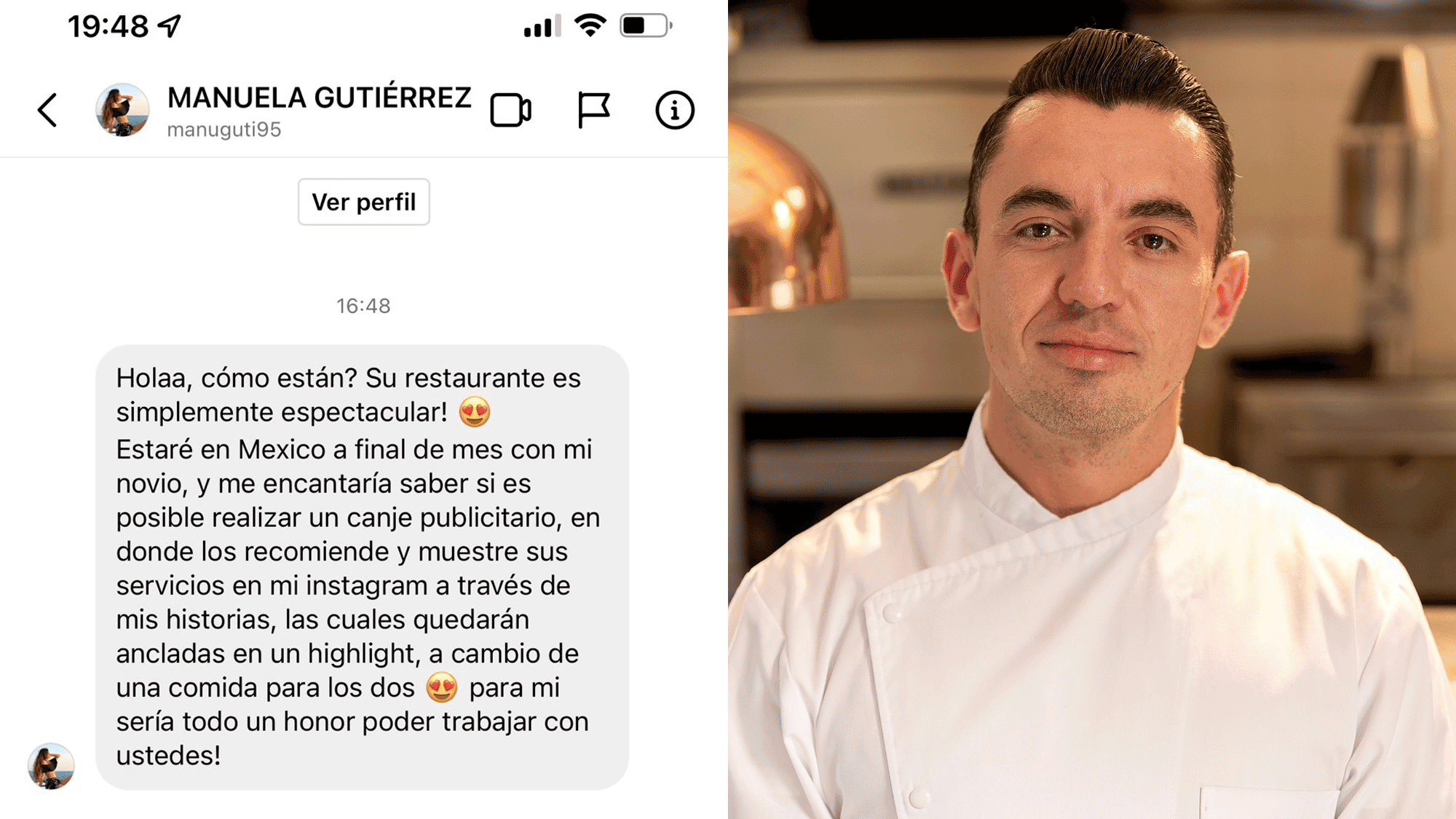 La épica respuesta de un chef a una influencer que le 