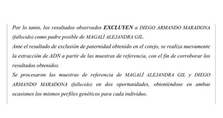 El resultado familiar negativo entre Diego Maradona y Magalí Gil.