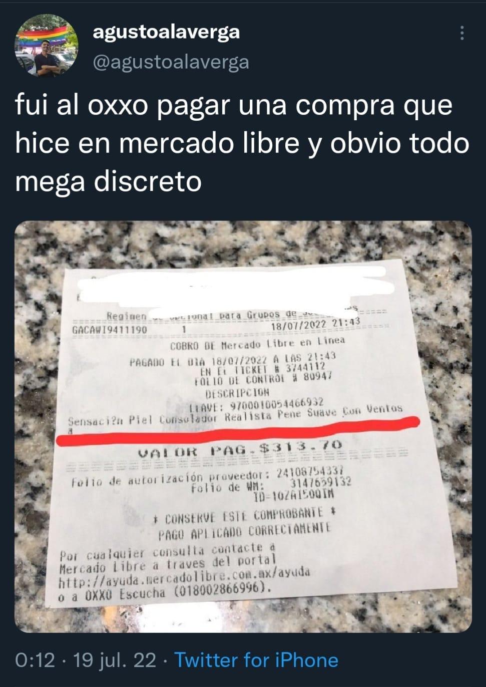 El 'discreto' ticket que recibió por la compra de un juguete sexual.