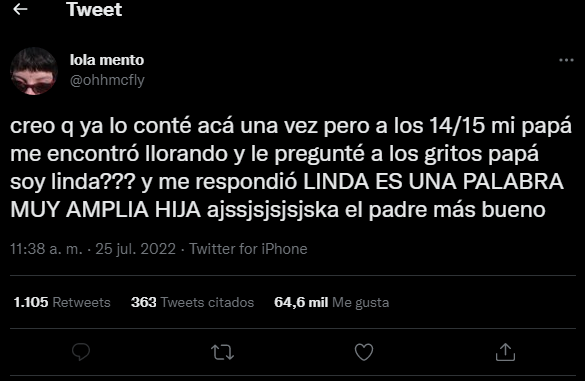 La inesperada respuesta de su papá, cuando la vio llorar. 