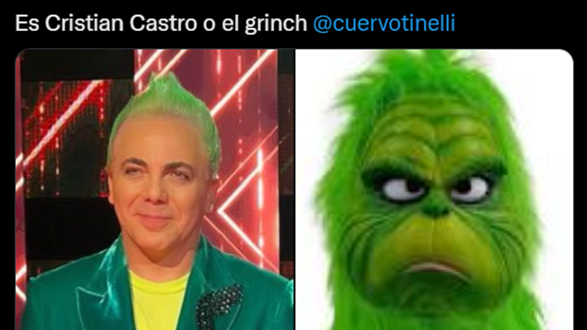 Meme de Cristian Castro comparándolo con 'El Grinch'.