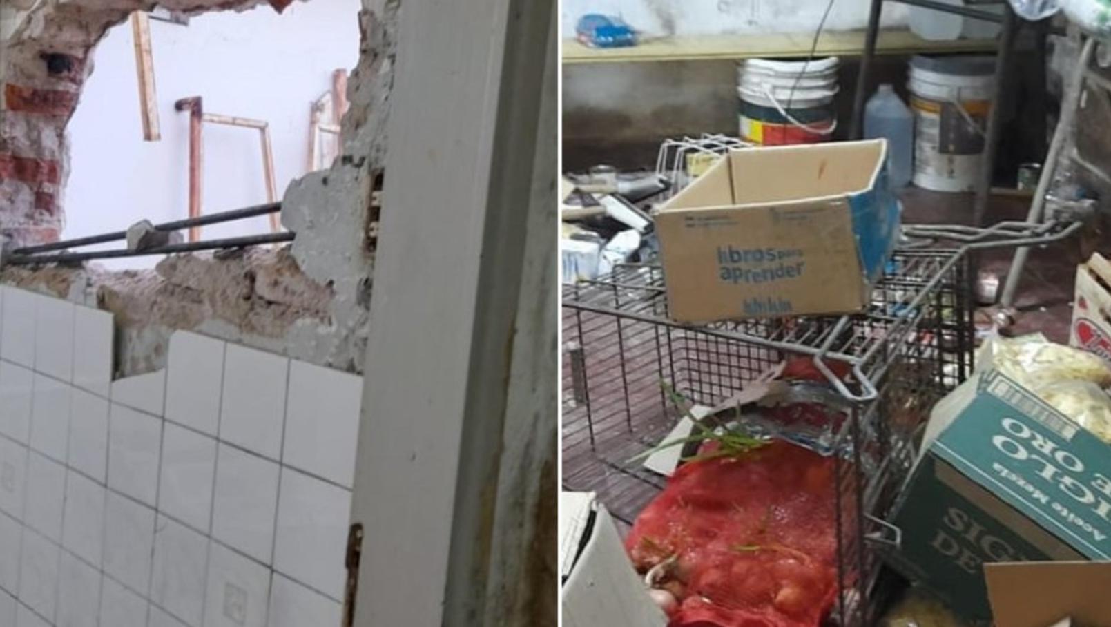 Ladrones hicieron un boquete y robaron alimentos en una escuela en la que comen 400 alumnos (Fotos Twitter @nandotocho).