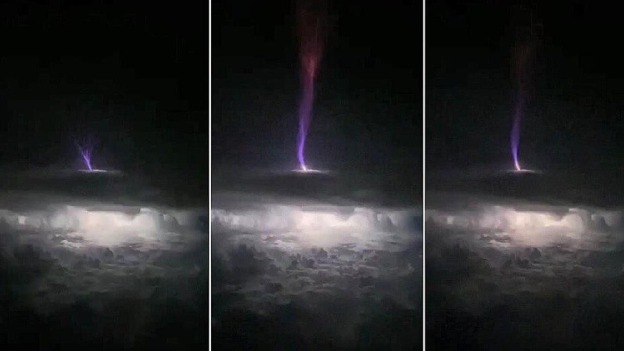 El misterioso rayo invertido fue fotografiado por un científico desde un avión (Captura Twitter @TeahCartel).