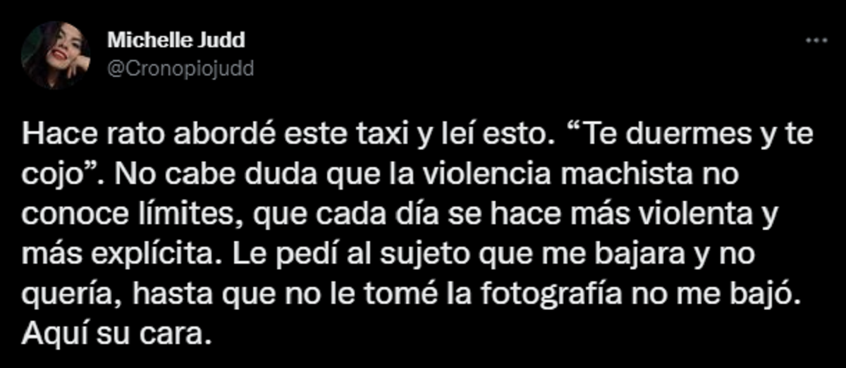 El tuit de Michelle, la joven que denunció la violencia machista en la frase.