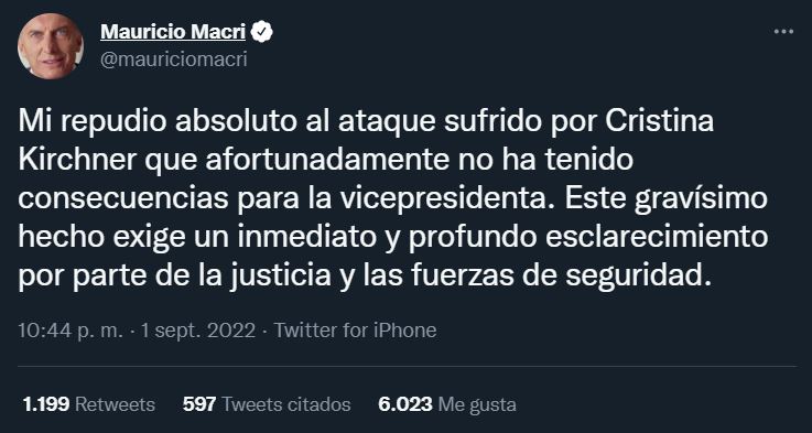 Tuit Mauricio Macri