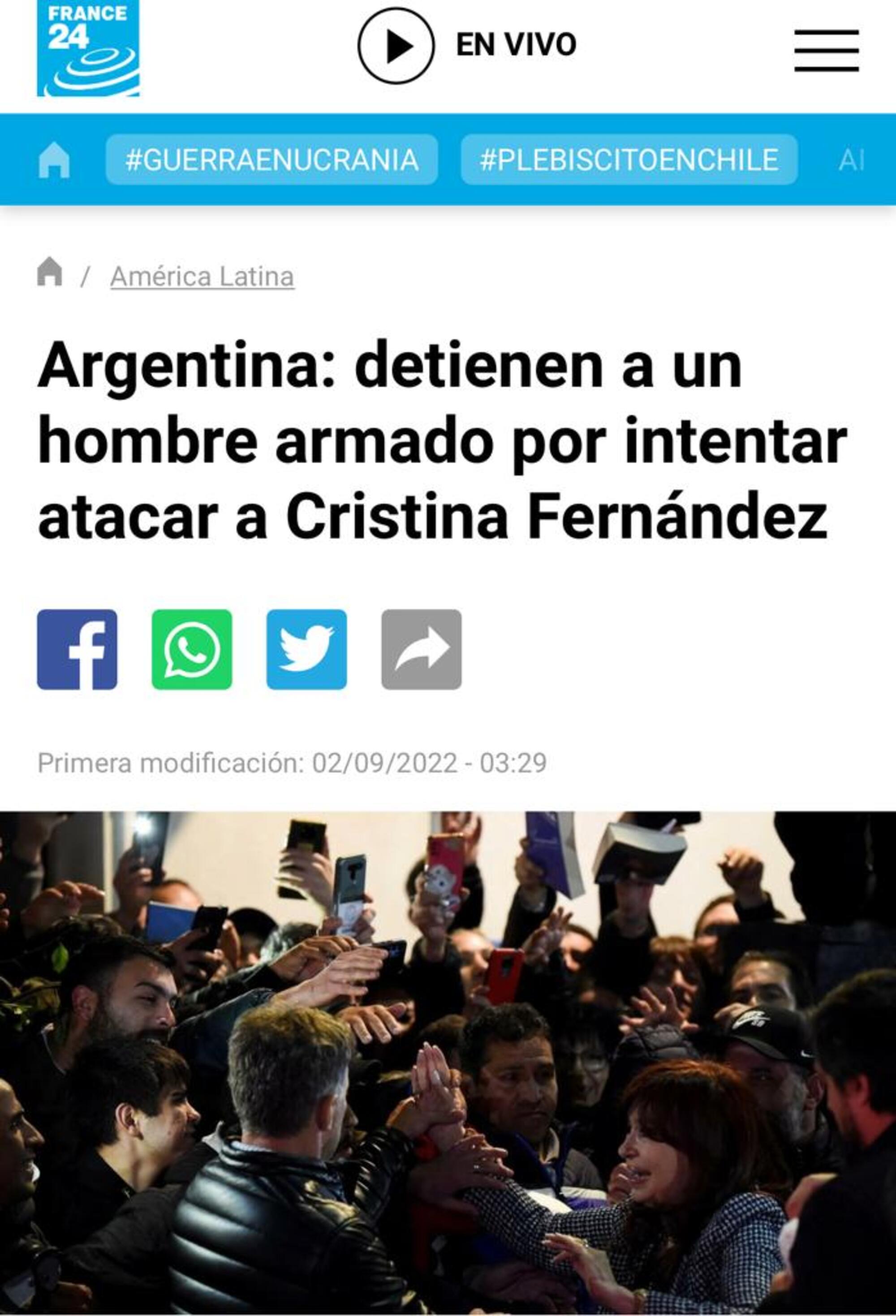 France 24 anunció el ataque a la Vicepresidenta.