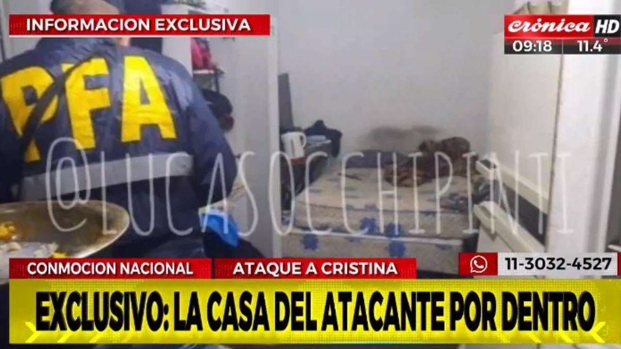 El estado de la vivienda en el cual habitaba el atacante de Cristina Kirchner (Captura de TV).