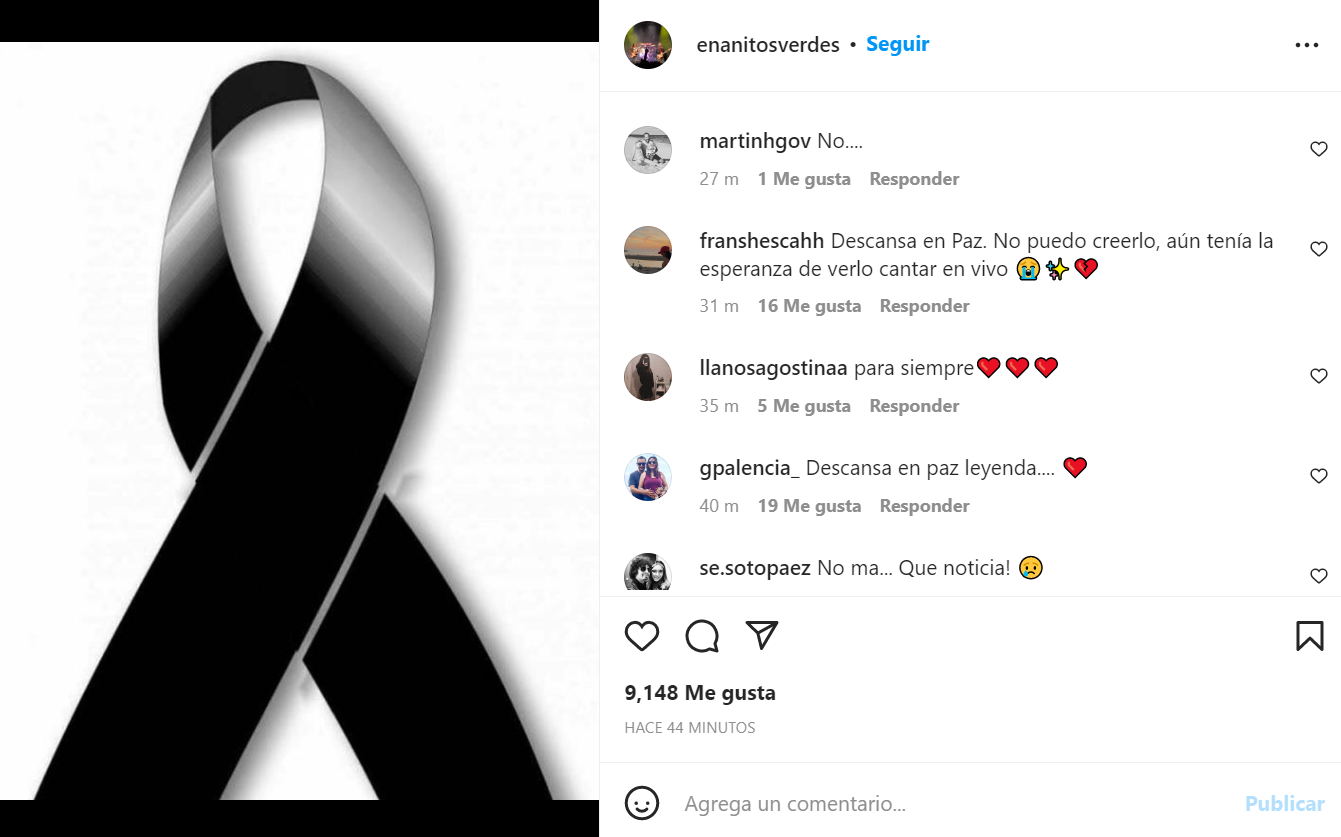 Posteo de 'Los Enanitos Verdes' en Instagram sobre la muerte de 'Marciano' Cantero.