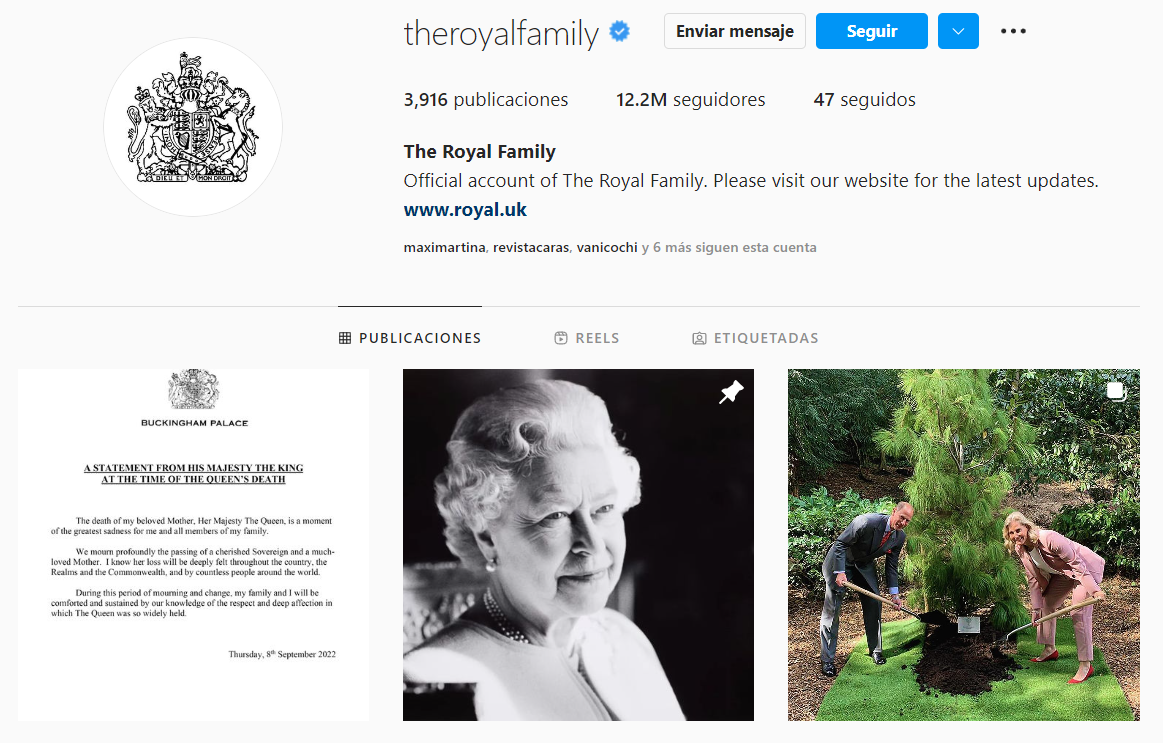 Perfil de Instagram de la Casa Real británica.