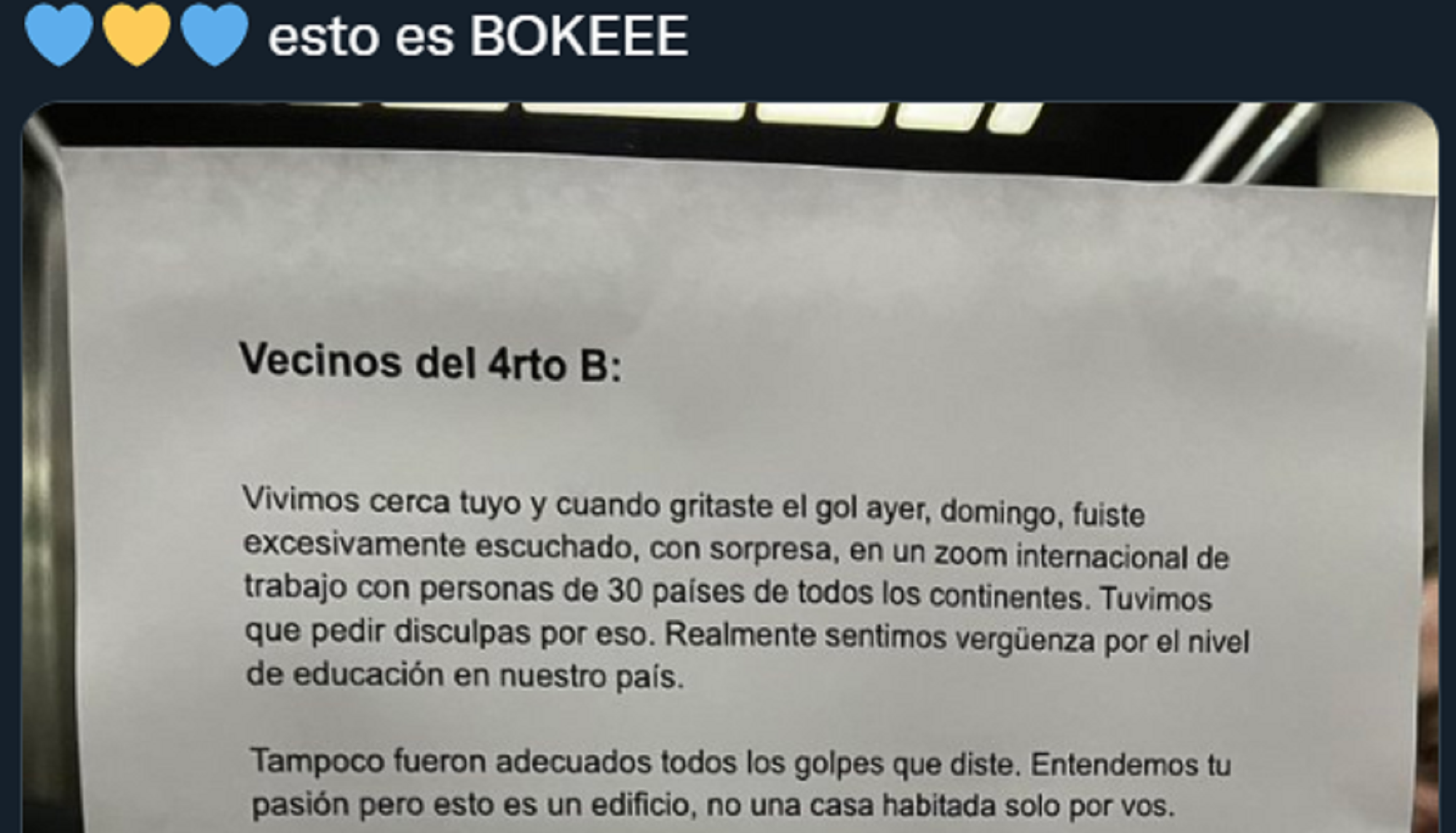 Lo escracharon en el ascensor del edificio donde vive por gritar después del partido entre Boca y River.