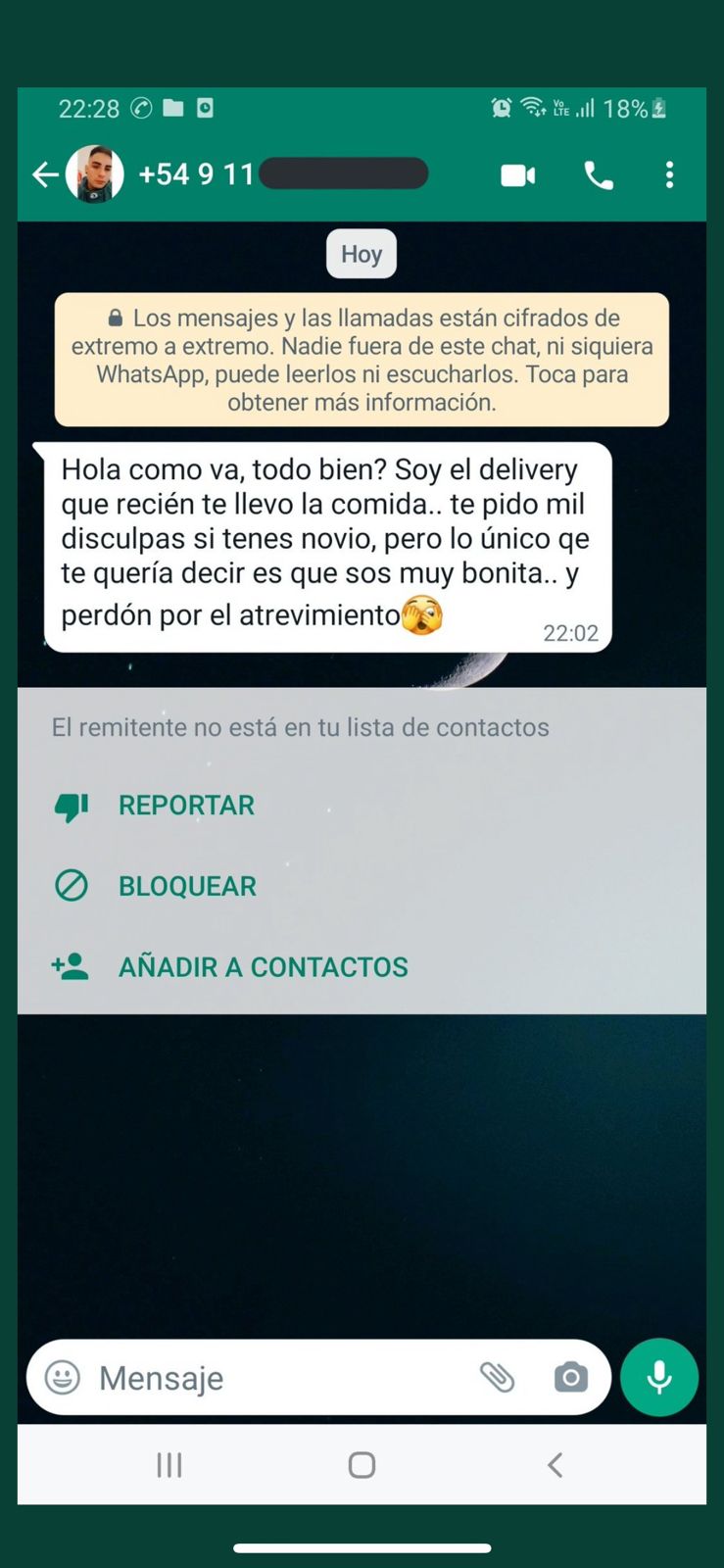 El mensaje del delivery.