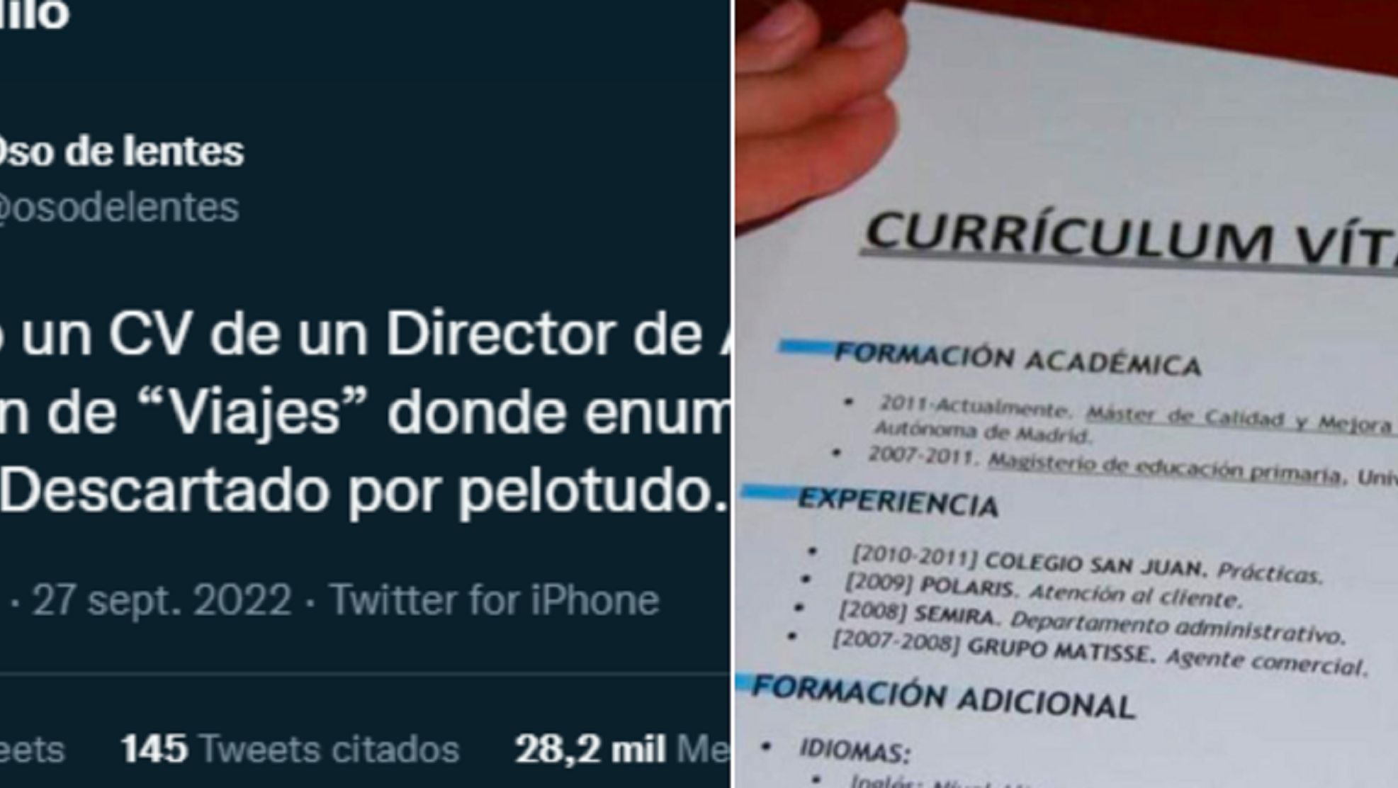 Twitter: un reclutador currículums encontró algunas cosas insólitas mientras analizaba algunos currículums.