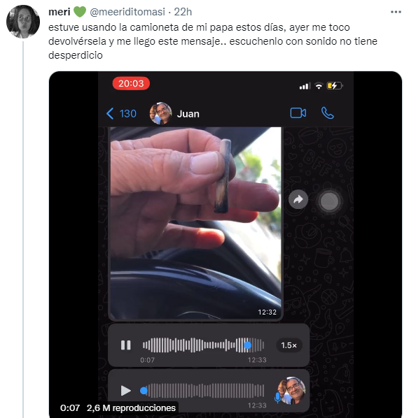 La historia de una piba con su papá drogado con marihuana es viral (Twitter/@meeriditomasi).