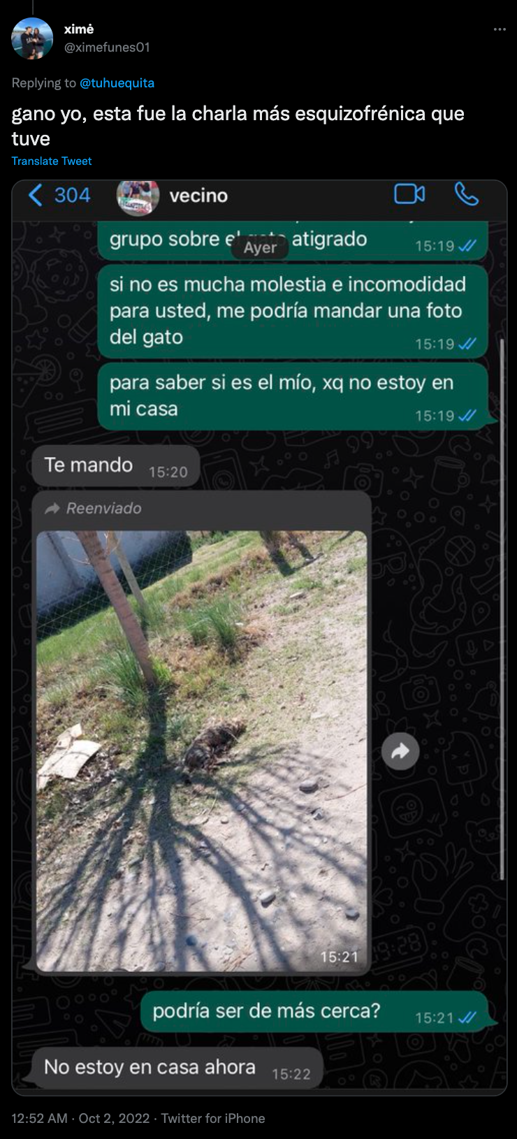 La descabellada conversación de Ximena con un vecino.