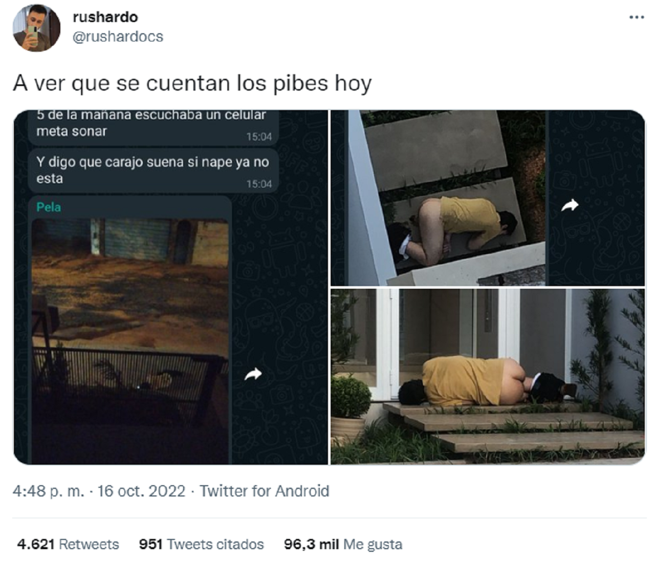   <a href='https://www.cronica.com.ar/tags/Borracho'>Borracho</a> se durmió en la puerta de una casa y es viral (Twitter/@rushardocs).