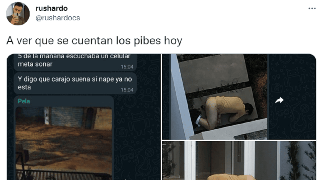 Borracho se durmió en la puerta de una casa y es viral (Twitter/@rushardocs).