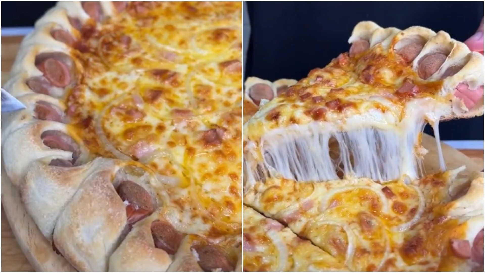 Pizza con masa de ajo asado y bordes de salchicha: la imperdible receta de TikTok que es furor