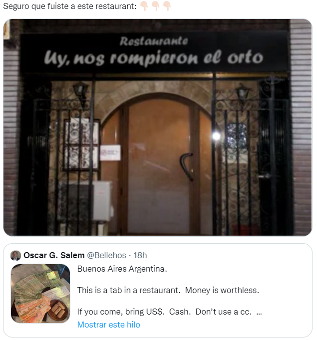 Un “yanqui” pagó la cuenta en un restaurante argentino con un fangote de efectivo y estalló Twitter.