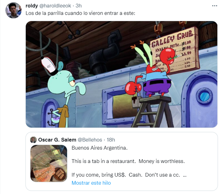 Un “yanqui” pagó la cuenta en un restaurante argentino con un fangote de efectivo y estalló Twitter.