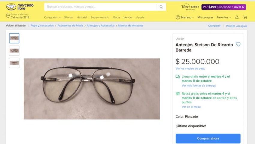 El vendedor de los lentes de Barreda ya recibió 20 ofertas por Mercado Libre.