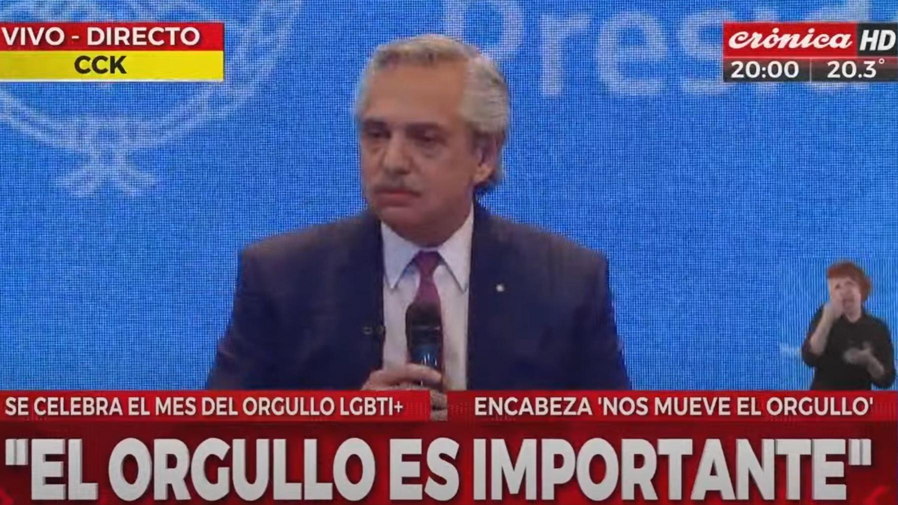 Alberto Fernández en el acto por el Mes del Orgullo.