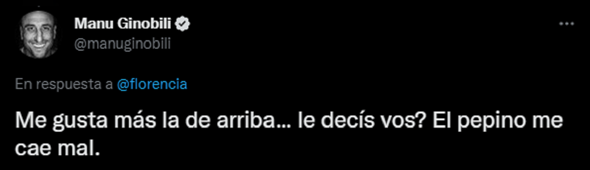 La respuesta de Manu Ginóbili al tuit de la joven que notó la existencia de la hamburguesa con su nombre.