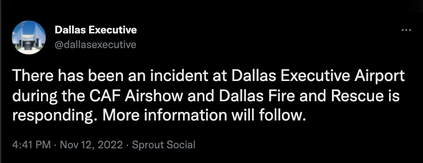 El tuit del aeropuerto de   <a href='https://www.cronica.com.ar/tags/Dallas'>Dallas</a>.