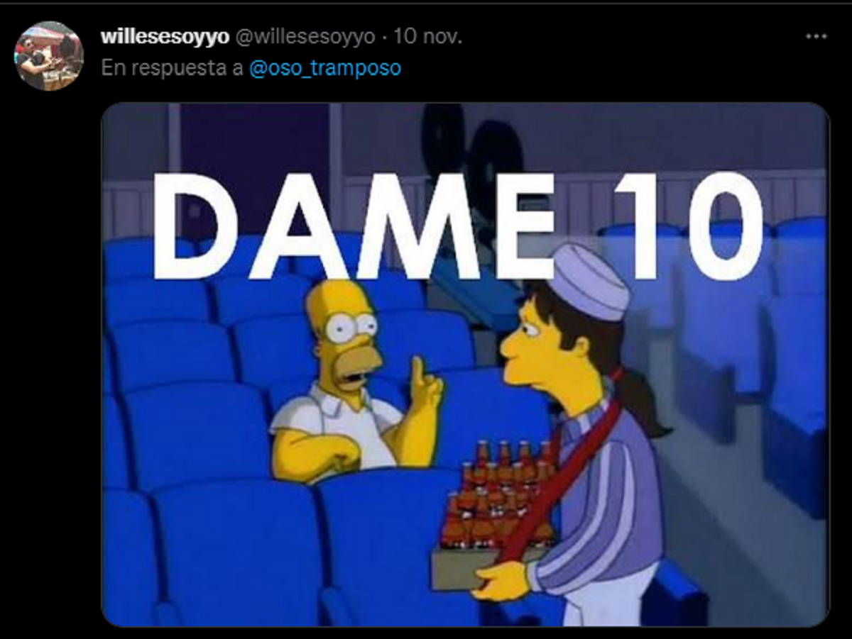 Meme 'Dame 10' como respuesta al tuit sobre la torta de Lisa Simpson.