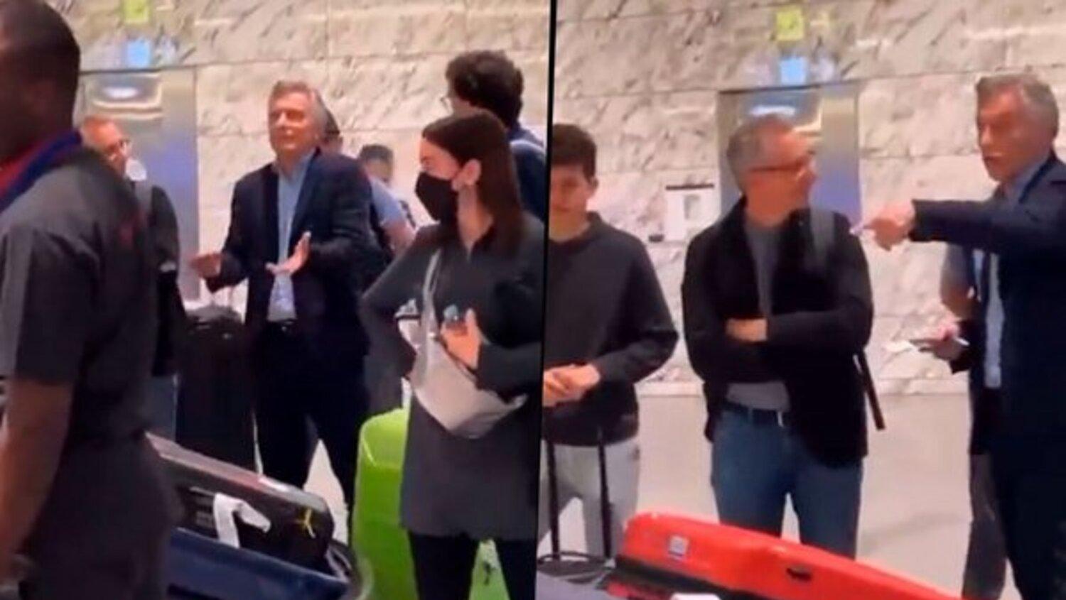 Mauricio Macri en el aeropuerto de Qatar junto a sus colaboradores. 