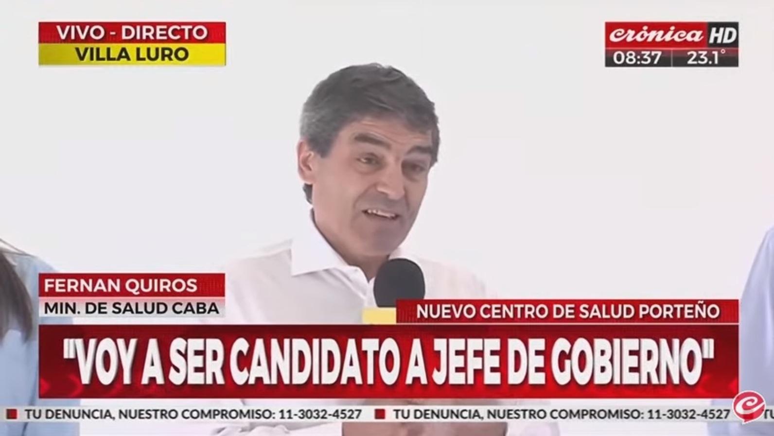 Fernán Quirós, ministro de Salud porteño, anunció que será candidato a jefe de Gobierno en 2023 (Captura de pantalla).