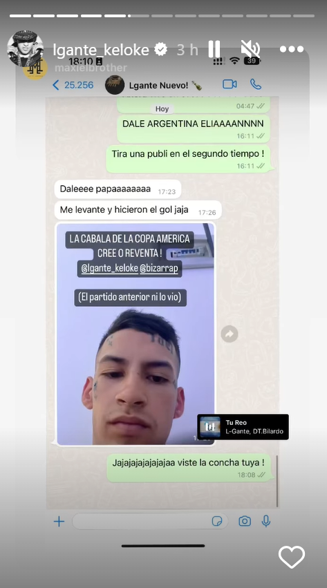 El popular cantante L-Gante reveló porqué no vio el partido de Argentina (Instagram /@lgante_keloke).