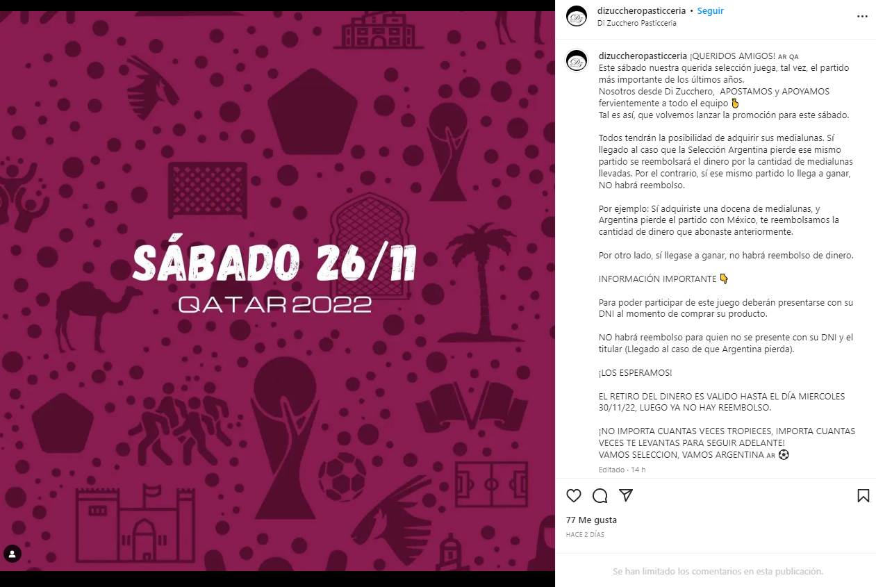 La promesa de una panadería si Argentina pierde contra México.