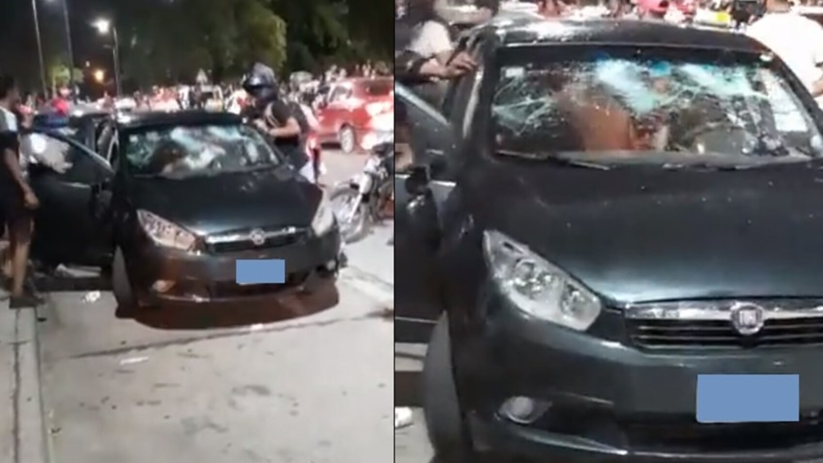 Así unos motoqueros atacaron salvajemente a un auto y golpearon a sus ocupantes en Córdoba (Imagen captura vídeo).