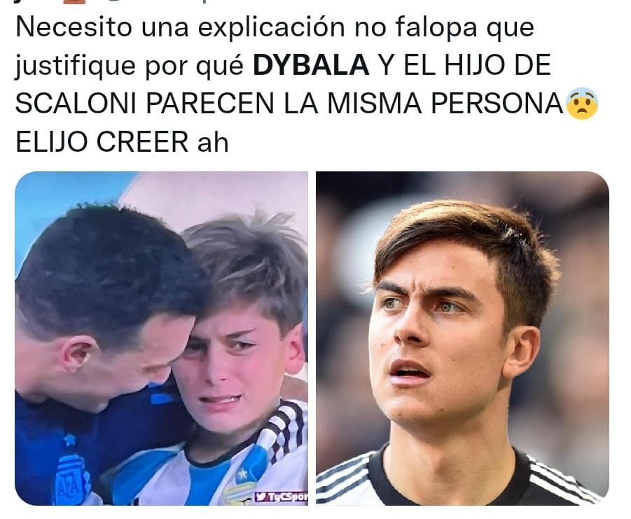 Paulo Dybala y su parecido con el hijo de Lionel Scaloni desató una teoría insólita en las redes sociales (Twitter).