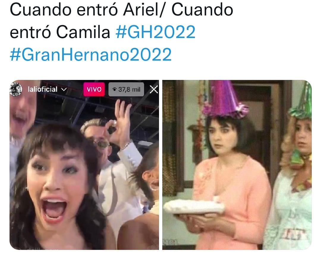 Los mejores memes por la entrada de Camila y Ariel a la casa de   <a href='https://www.cronica.com.ar/tags/Gran Hermano'>Gran Hermano</a> (Twitter).