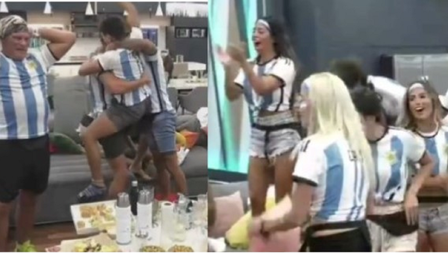 Los festejos por el 2-0 en la casa de Gran Hermano. 