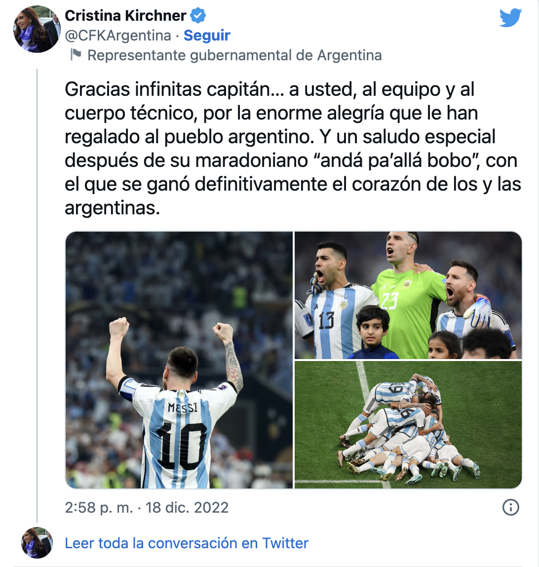 El mensaje de Cristina para Messi.