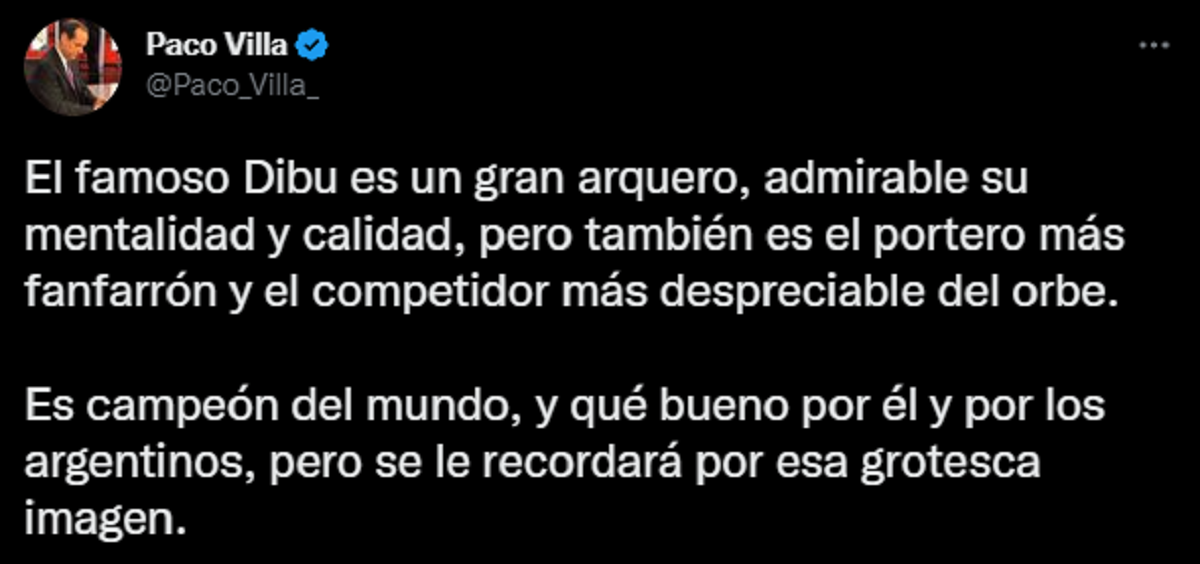 El tuit del periodista mexicano Paco Villa.