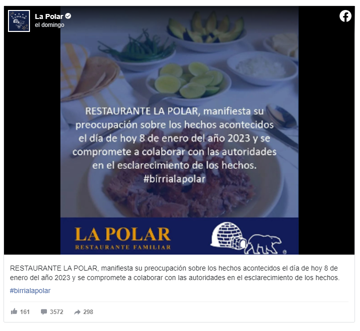 Comunicado de La Polar, el restaurante de   <a href='https://www.cronica.com.ar/tags/México'>México</a> donde los mozos mataron a un cliente.