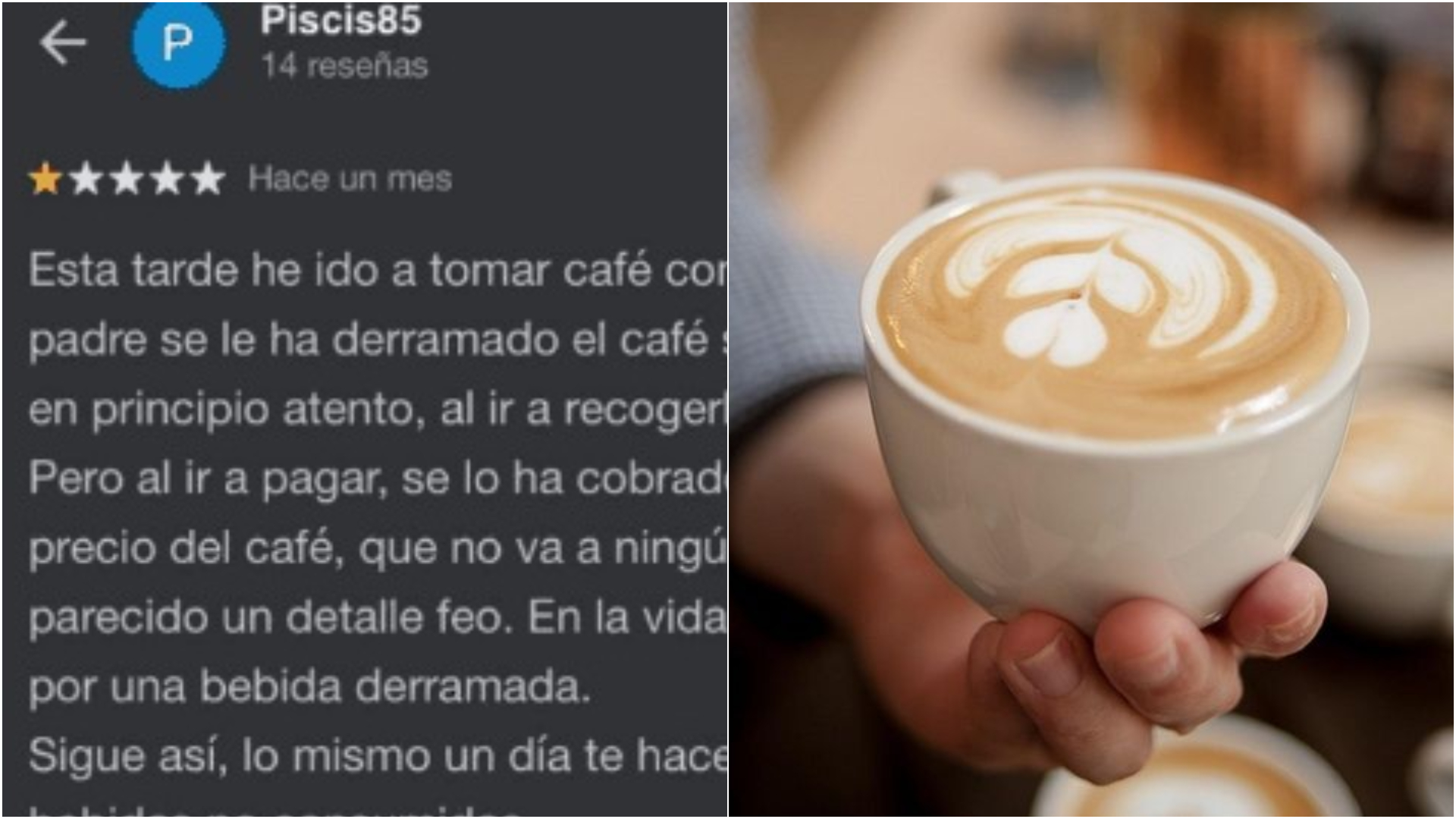 La repudiable actitud de un local con un comensal que volcó su taza de café por accidente: 