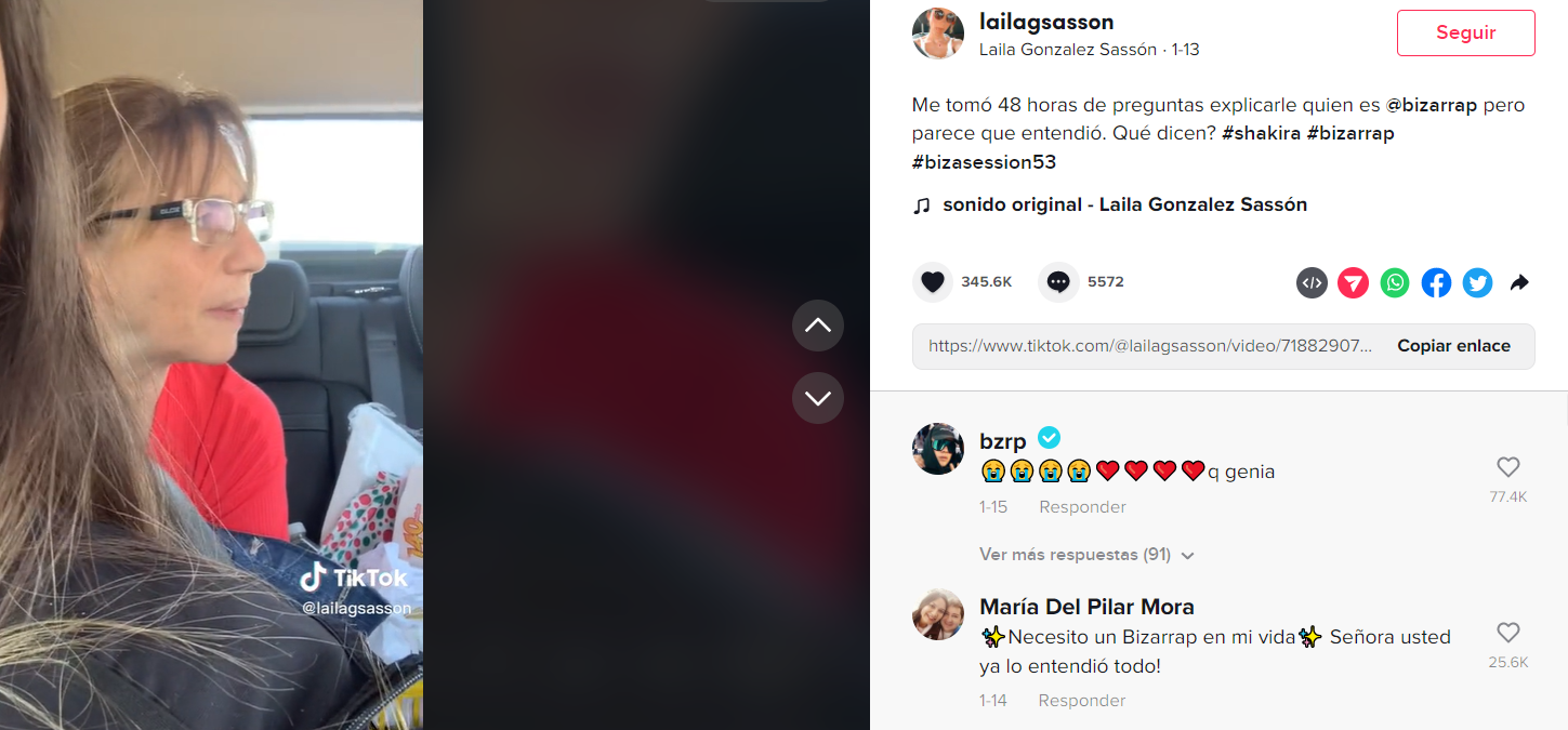 El video de la señora que explica a Bizarrap y es viral (Tiktok/@lailagsasson).