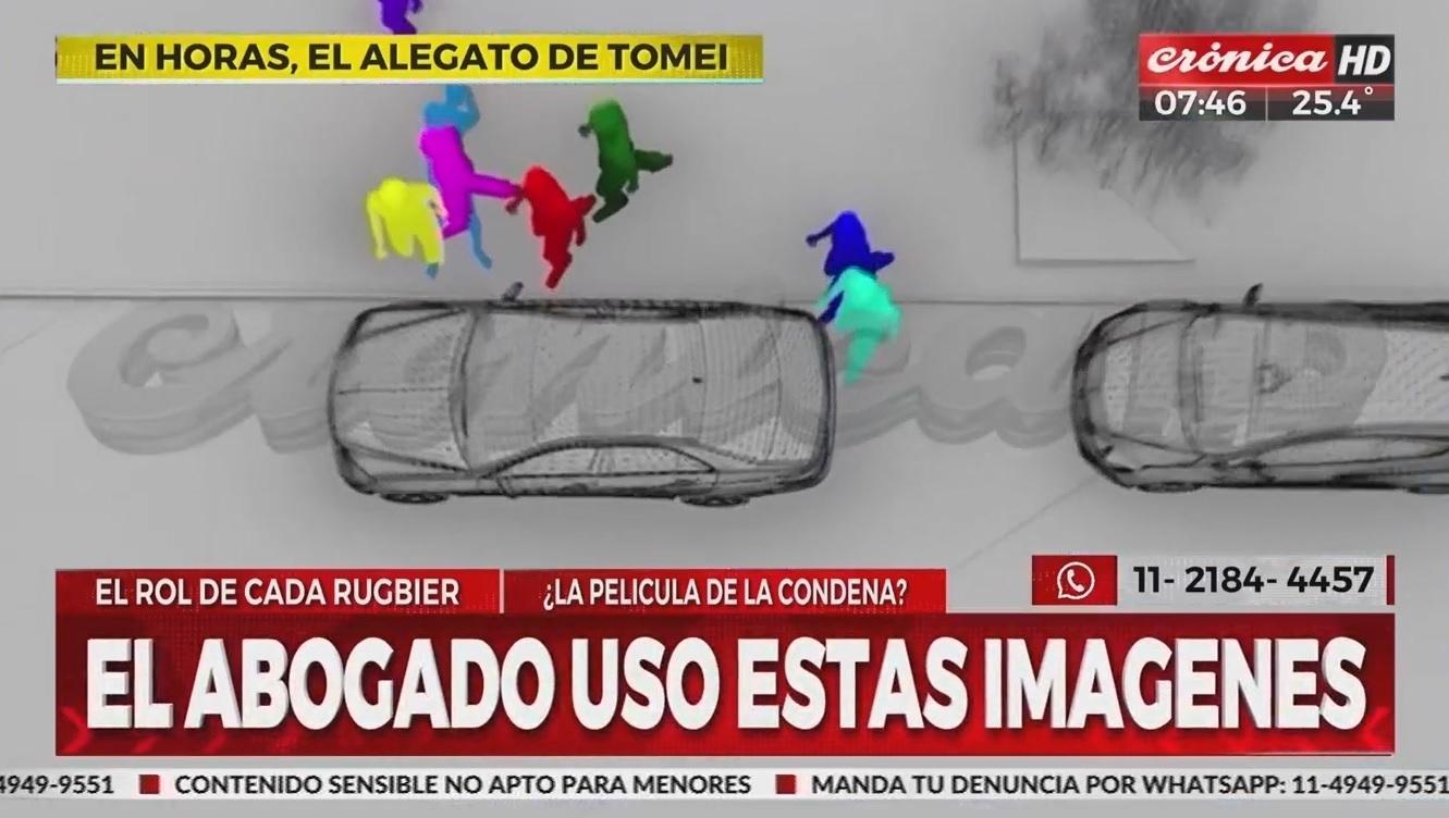 La reconstrucción del crimen que presentó la querella en los alegatos de este miércoles (Crónica HD).