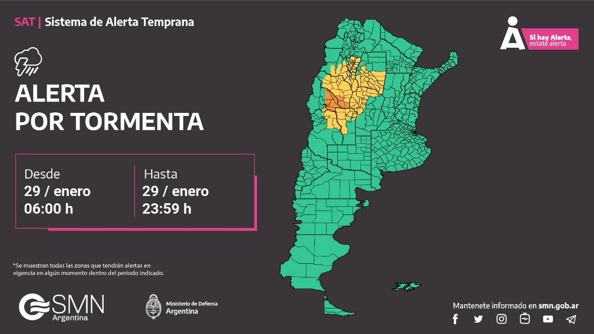 Alertas del clima del Servicio Meteorológico Nacional.